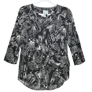Anthropologie Maeve Blouse Womens Size 4 Black White Birds Boho Peasant